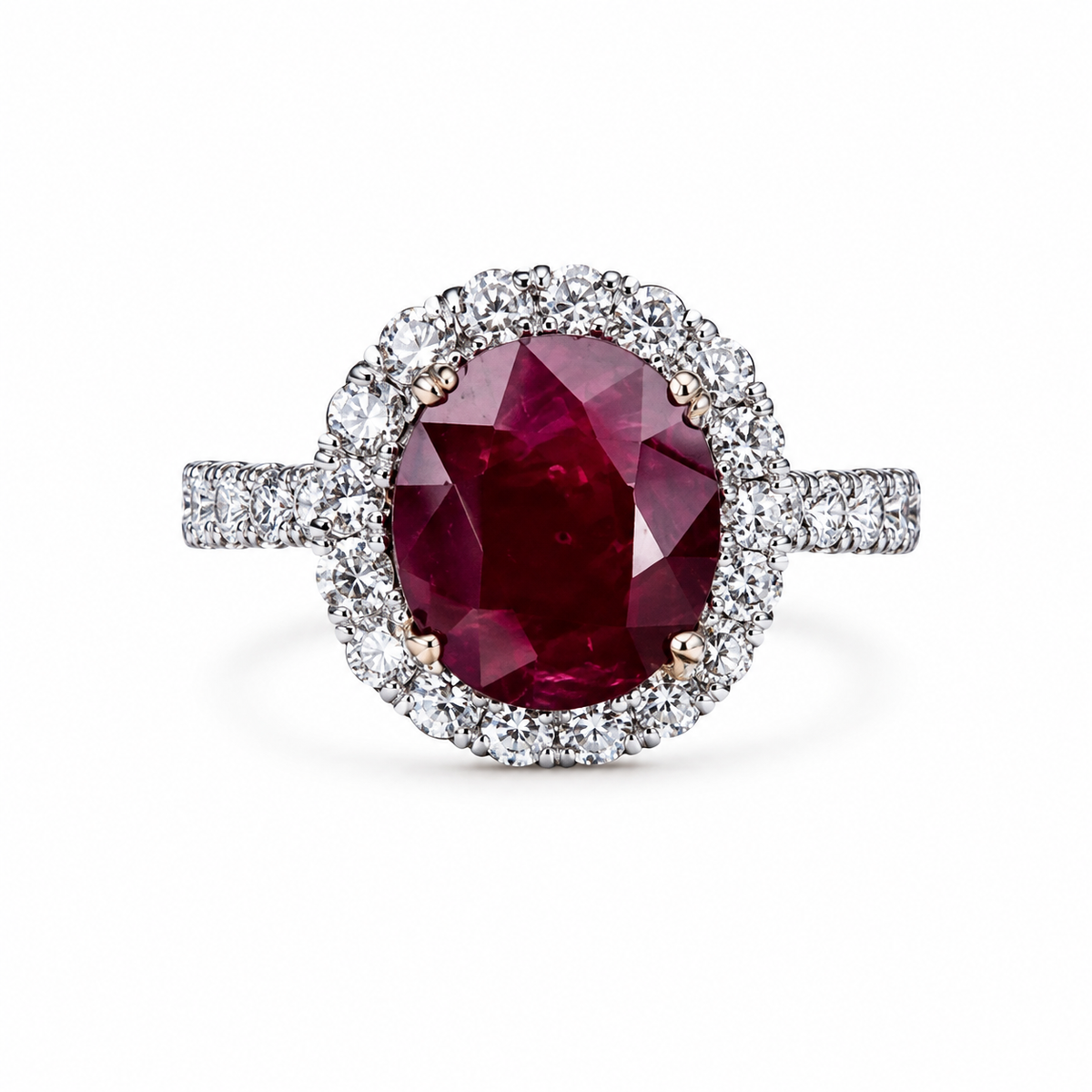 Natural Madagascar Ruby 3.16 ct Oval and Diamond Halo Ring in 18kt White Gold, SGL Report