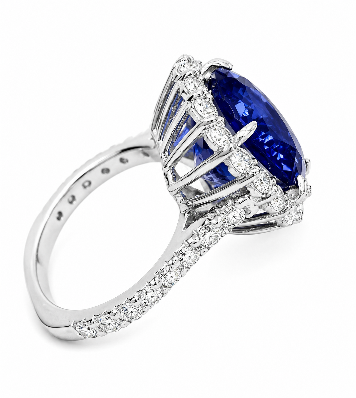 Tanzanite 10.95 ct Cushion Cut and Diamond 2.00 ct Halo Ring in 14kt White Gold