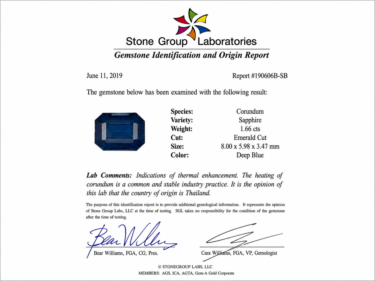 Natural Thai Blue Sapphire 1.66 ct Emerald Cut and Diamond 1.25 ct Ring in 18kt White Gold, SGL Report
