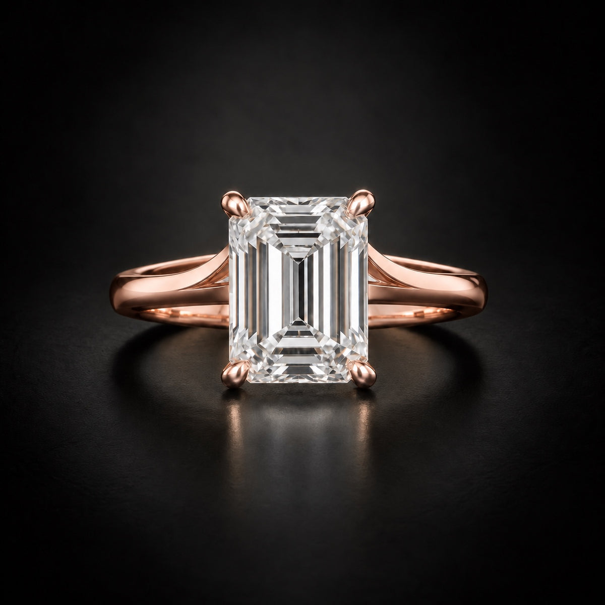 Emerald-cut solitaire engagement ring in 18kt rose gold