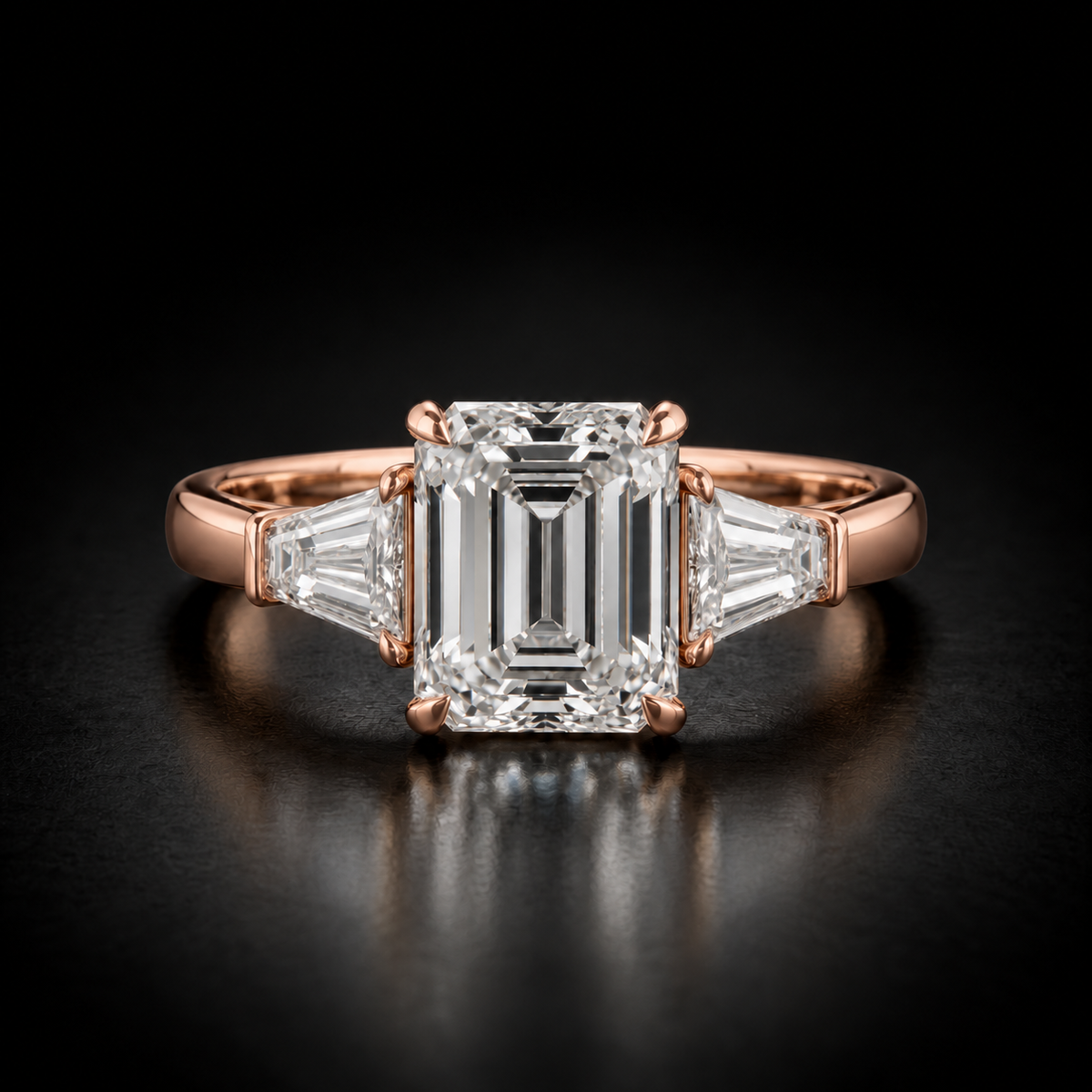 Emerald-Cut Three-Stone Engagement Ring in 18kt rose gold