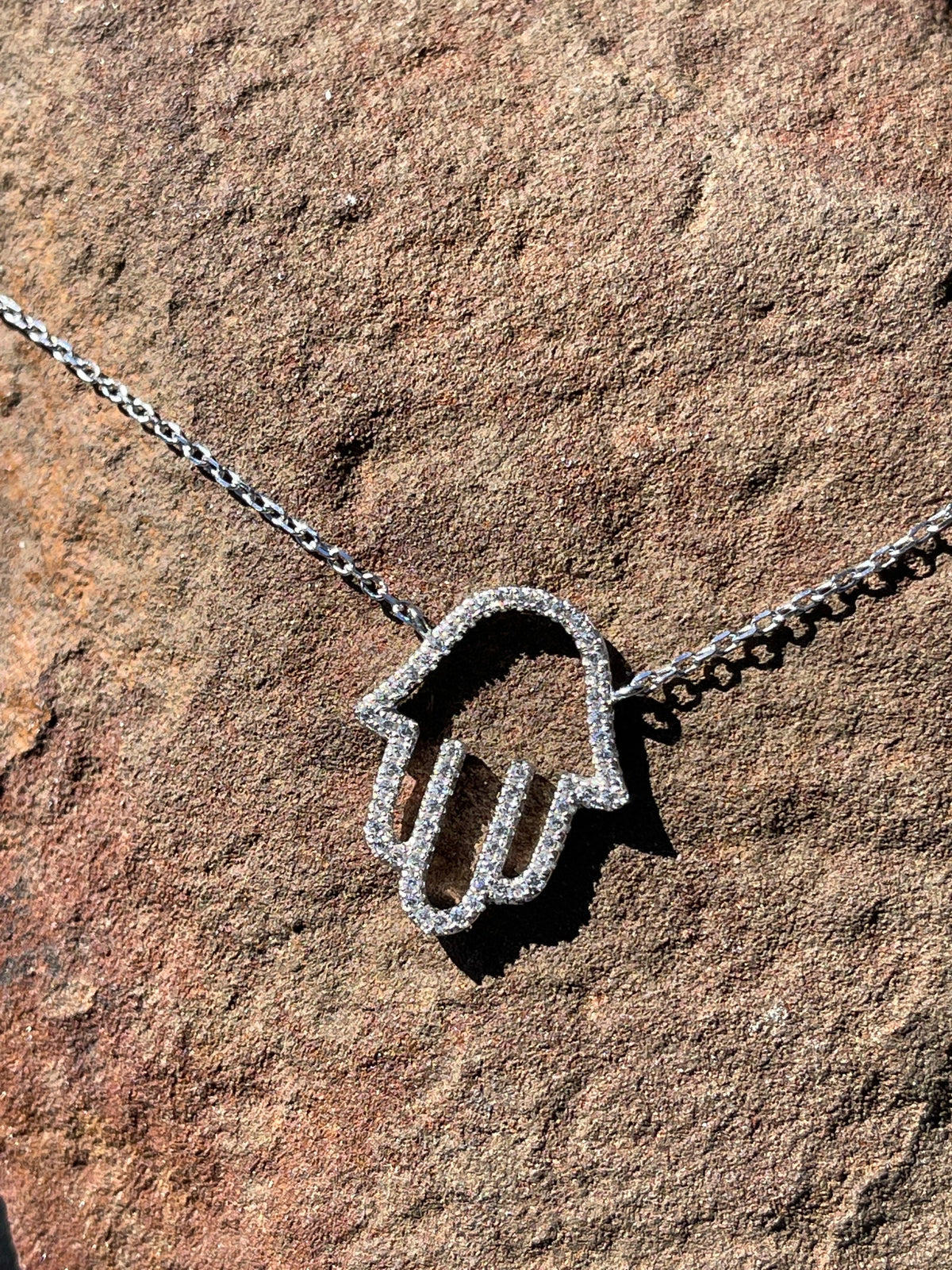 Sterling Silver Hamsa Necklace with Cubic Zirconias
