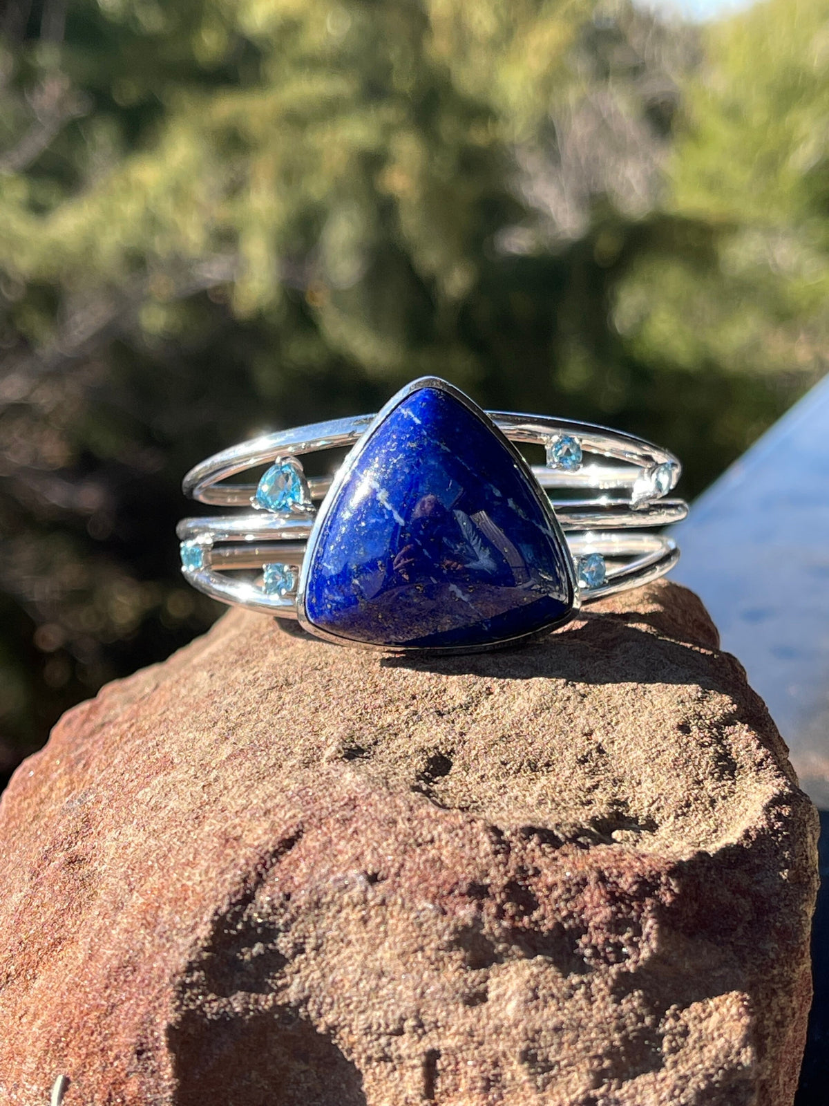 Sterling Silver Lapis Lazuli and Swiss Blue Topaz Cuff Bracelet