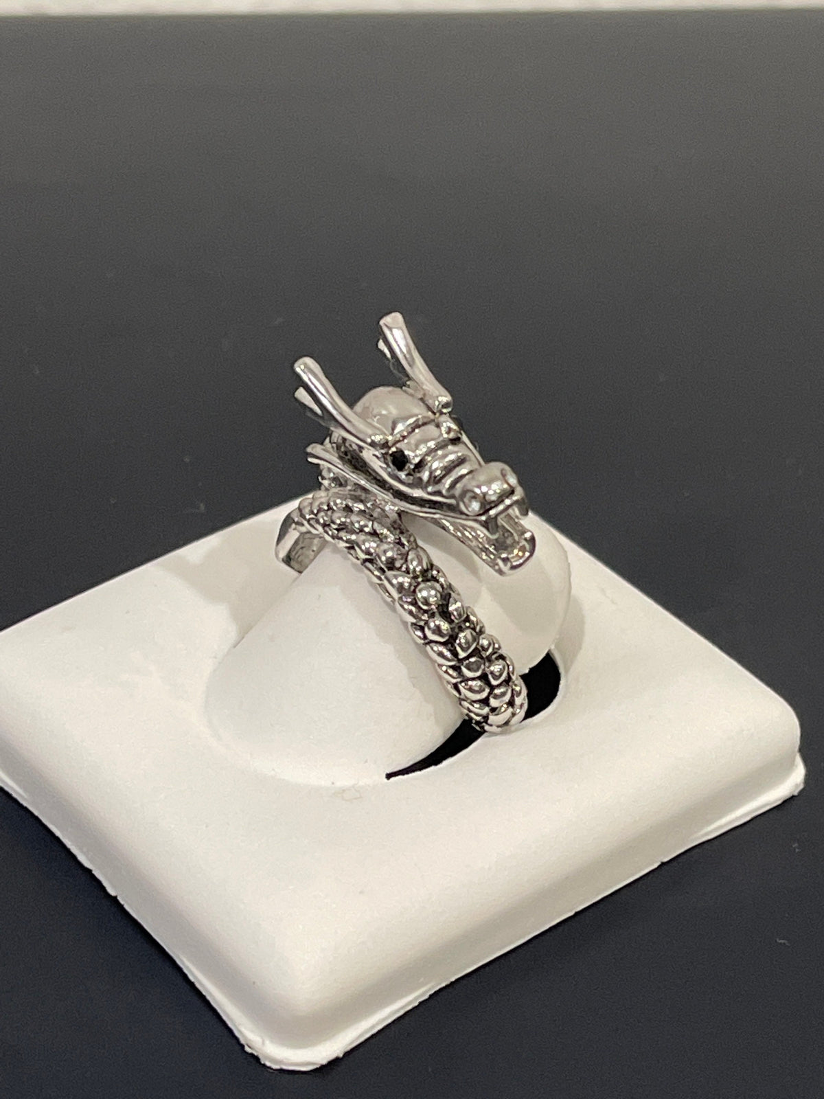 Sterling Silver Whimsical Dragon Ring with Black Spinel Eyes