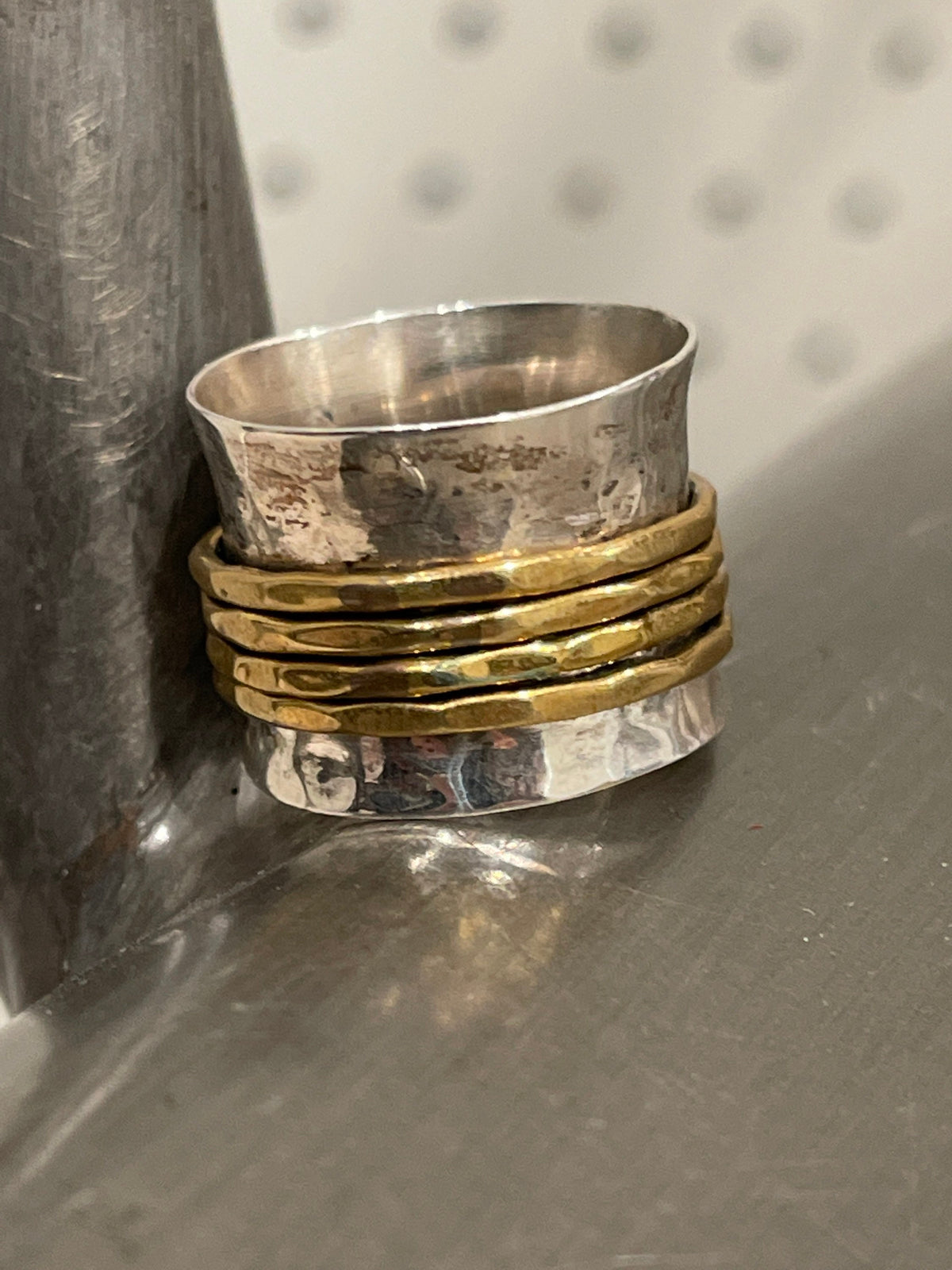 Sterling Silver Spinner Two Tone Yellow and Silver Band