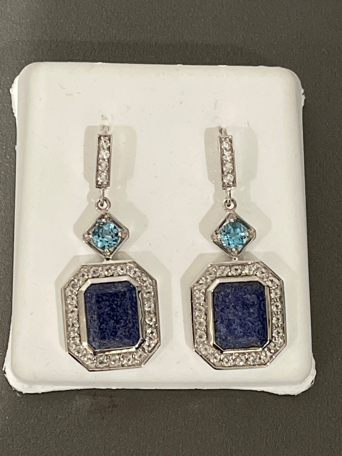 Sterling Silver Purple Agate, Blue Topaz and Cubic Zirconia Dangle Earrings