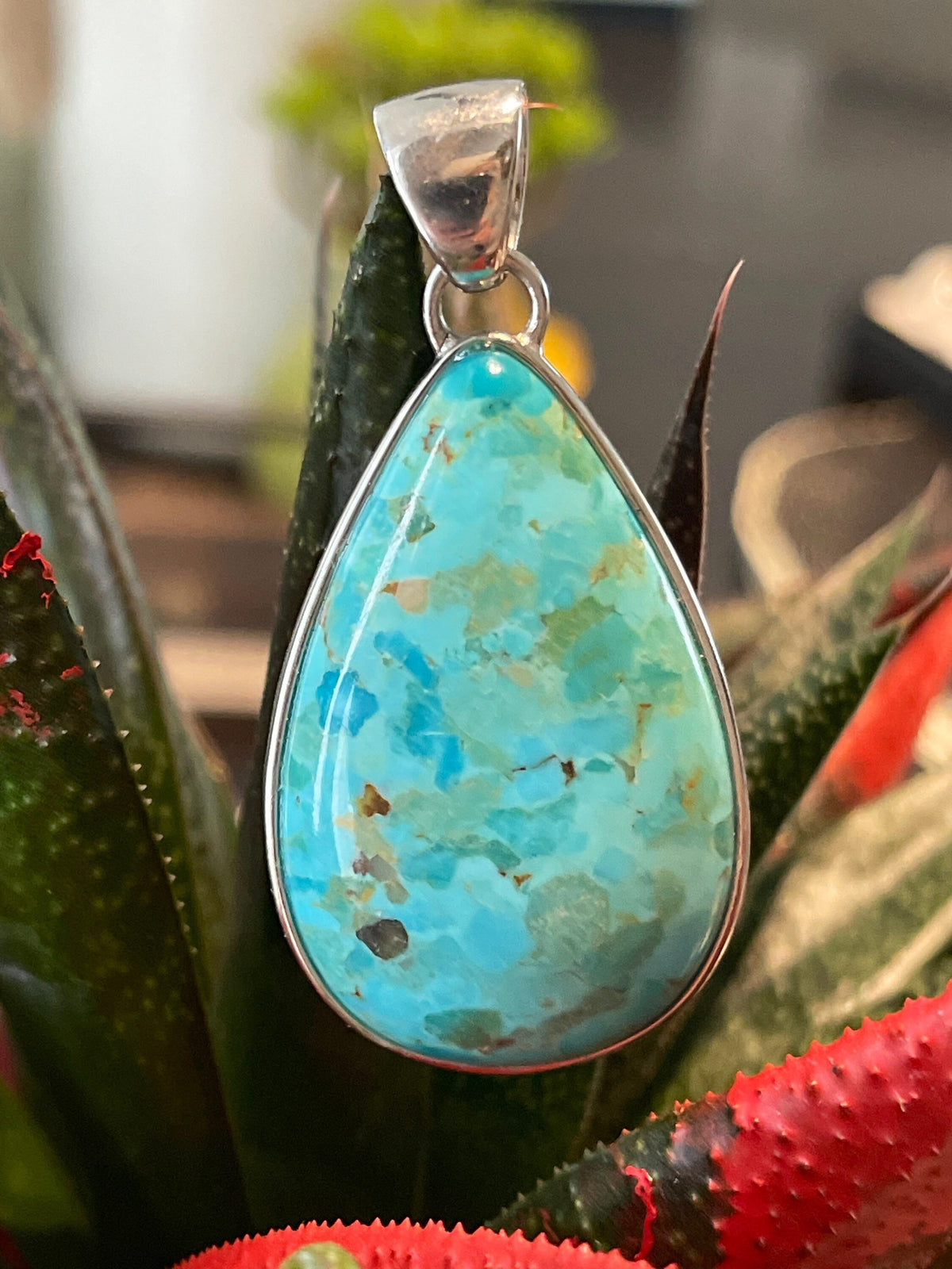 Sterling Silver Turquoise and Amethyst Dual Sided Pendant