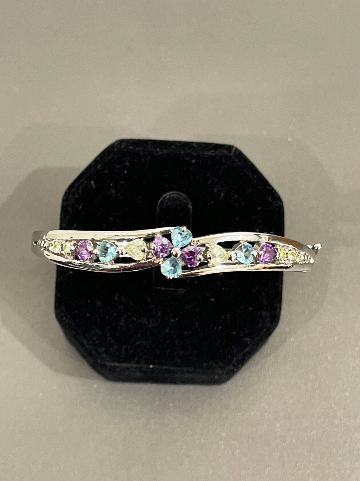 Sterling Silver Genuine Semi Precious Stone Bangle