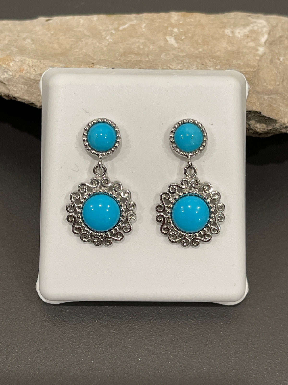 Sterling Silver Blue Sleeping Beauty Turquoise Dangle Earrings
