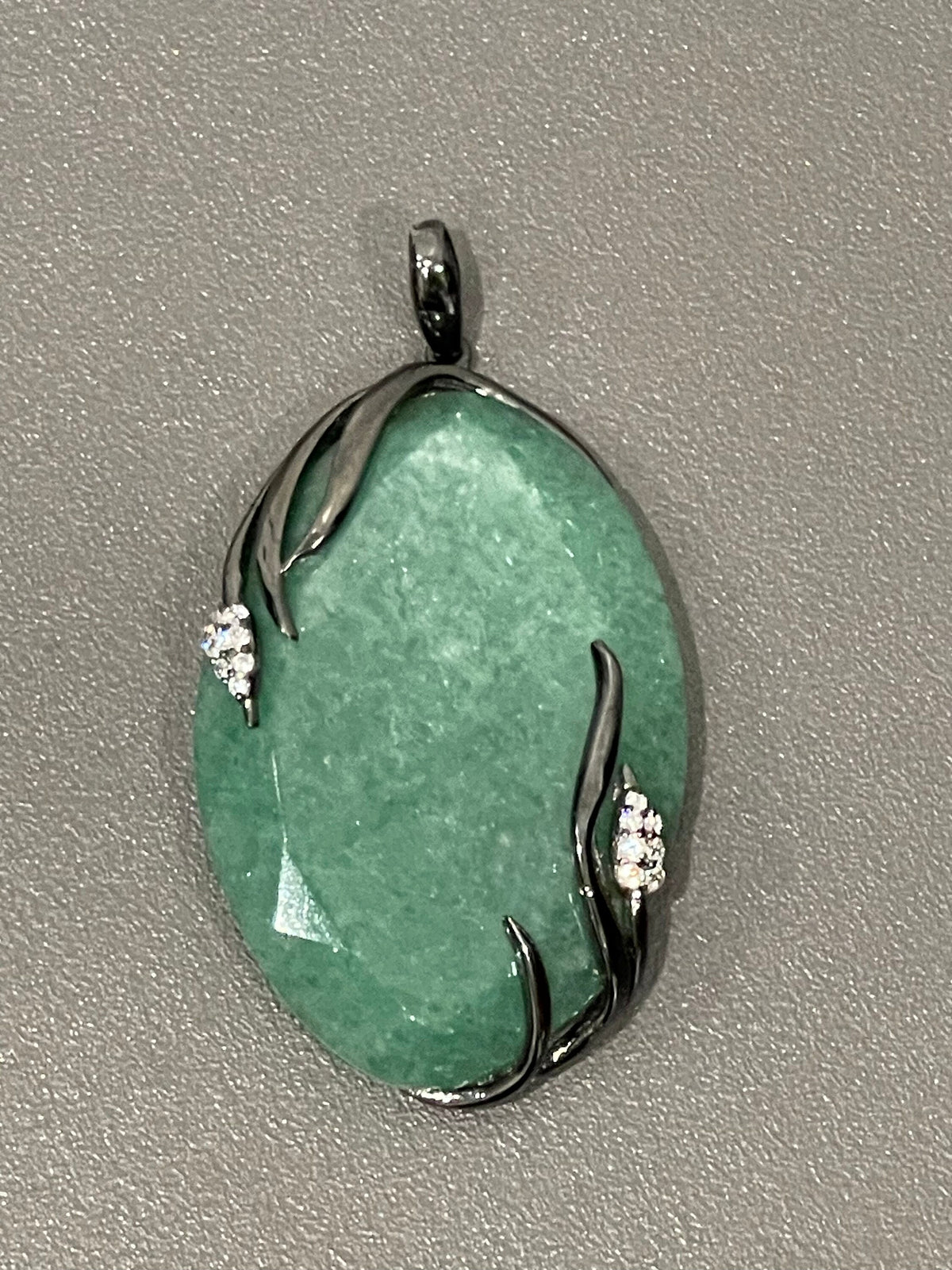 Sterling Silver Green Quartz and Cubic Zirconia Pendant with a Black Rhodium
