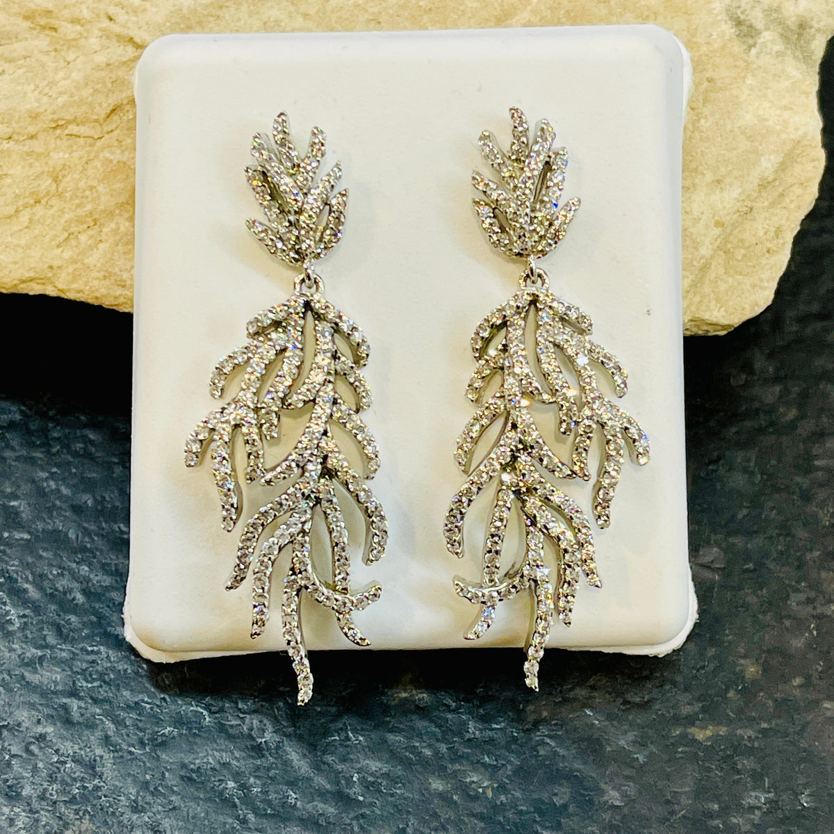 Sterling Silver Dangle and Drop Earrings in a Branch Design with Cubic Zirconias
