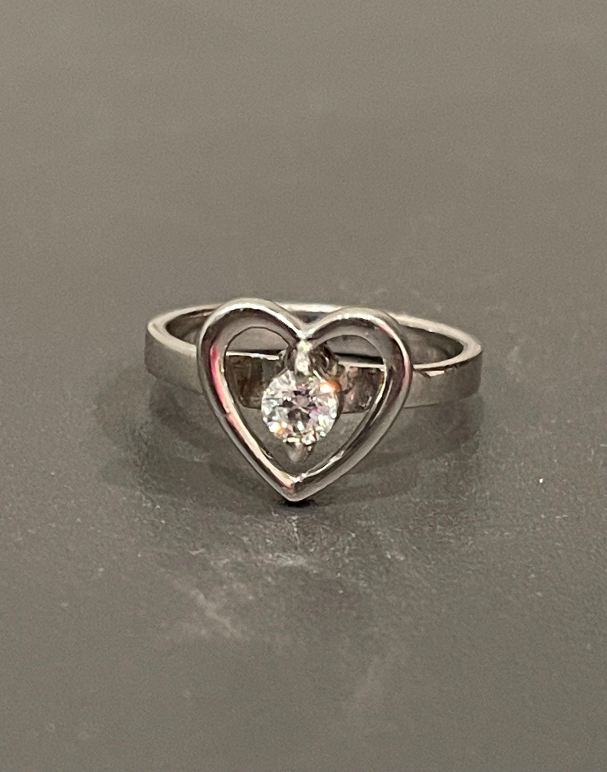 Sterling Silver Heart Ring with Cubic Zirconia Size 6.75