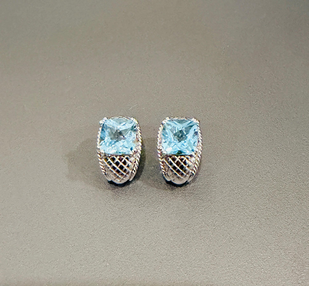 Sterling Silver Half Hoop Earrings with Blue Topaz