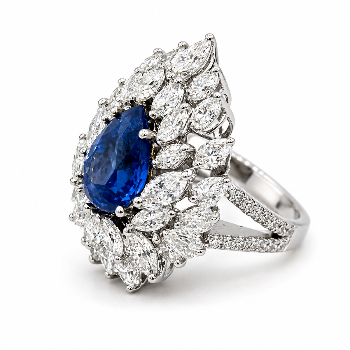 Natural Madagascar Blue Sapphire 3.65 ct & Diamond Ring 3.50 ctw in 18K White Gold, SGL Report