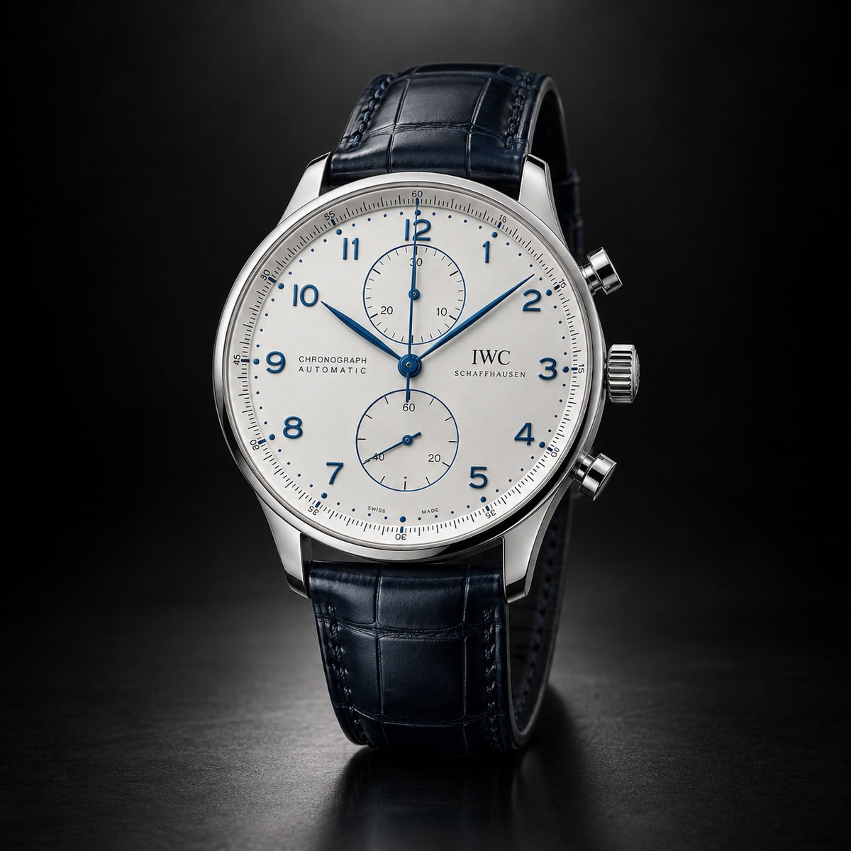 IWC Portugieser Chronograph with white dial and blue accents