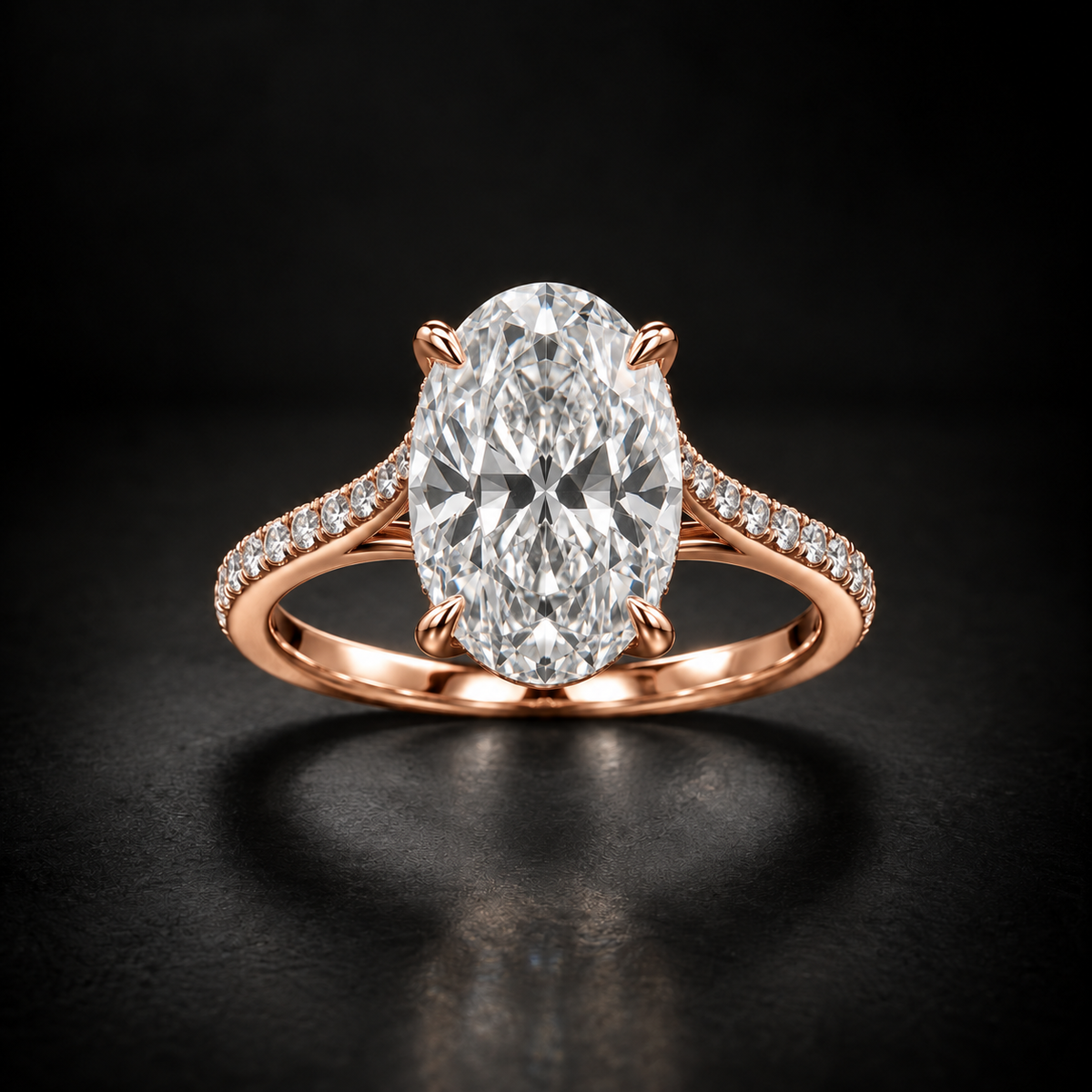 Oval Cathedral Pavé Solitaire Engagement Ring in 18kt Rose Gold