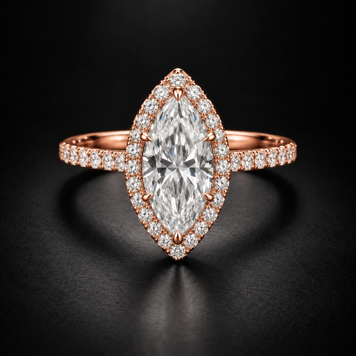 Marquise Diamond Halo Pavé Engagement Ring in 18kt Rose Gold