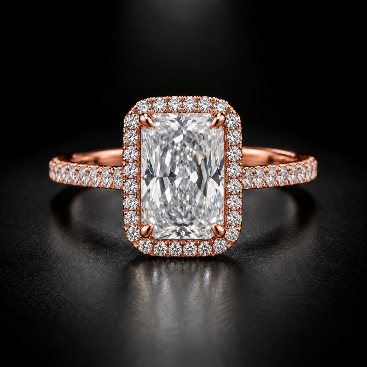 Radiant Diamond Halo Pavé Engagement Ring in 18kt Rose Gold