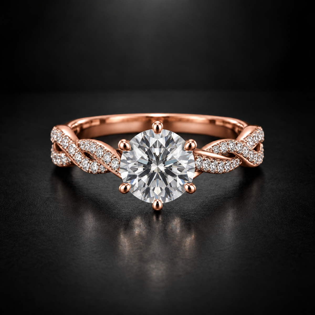Round Twisted Vine Pavé Engagement Ring in 18kt Rose Gold