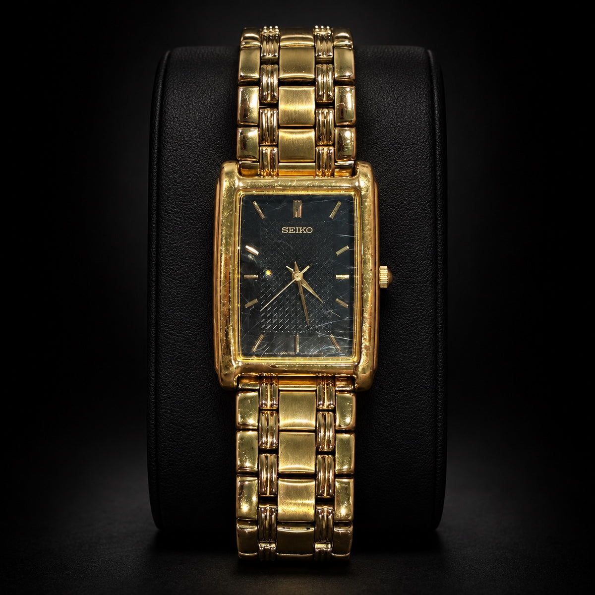 Seiko Gold-Tone Rectangular Black-Dial Watch