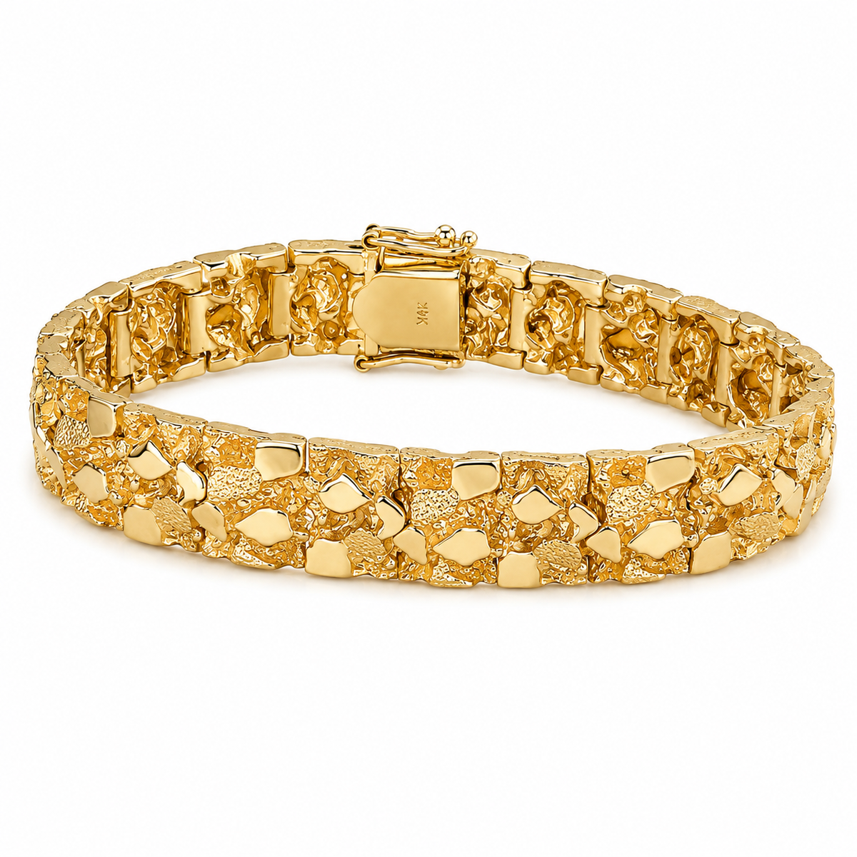 Vintage 14kt Yellow Gold Nugget Link Bracelet, 73.54 Grams, 8.25 Inches
