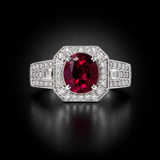 Natural 2.01 ct Thai Ruby & 1.50 ct Diamond Platinum Halo Ring, GIA Ruby Origin Report