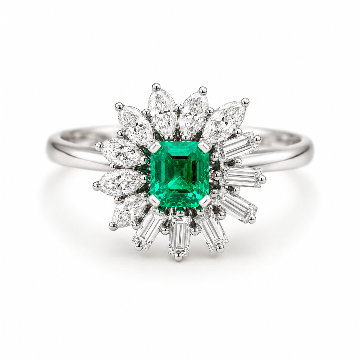 Vintage 1940s Natural Colombian Emerald 0.90 ct and Diamond Ring in Platinum and 18kt White Gold, SGL Report No. 190509O-SB