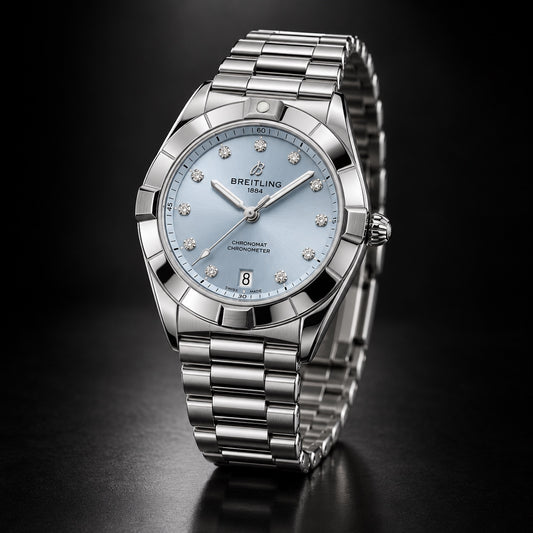 Breitling Chronomat ladies’ light blue dial watch with stone-set markers