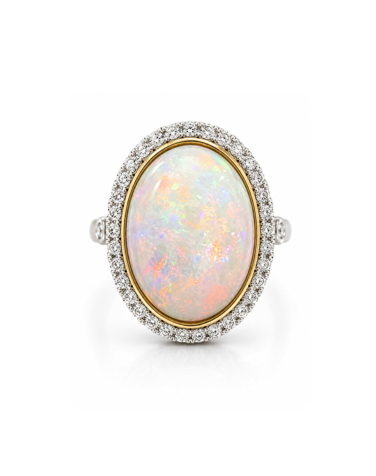 Opal 7.53 ct and Diamond Halo Ring in 18kt Yellow Gold and Platinum