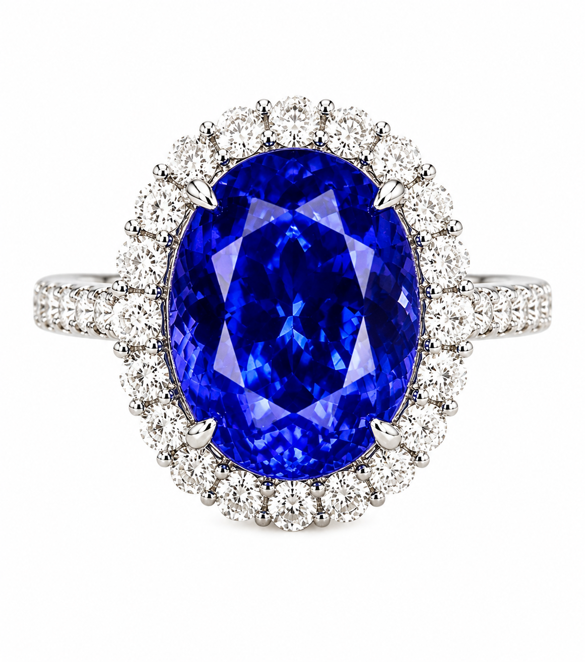 Tanzanite 10.95 ct Cushion Cut and Diamond 2.00 ct Halo Ring in 14kt White Gold
