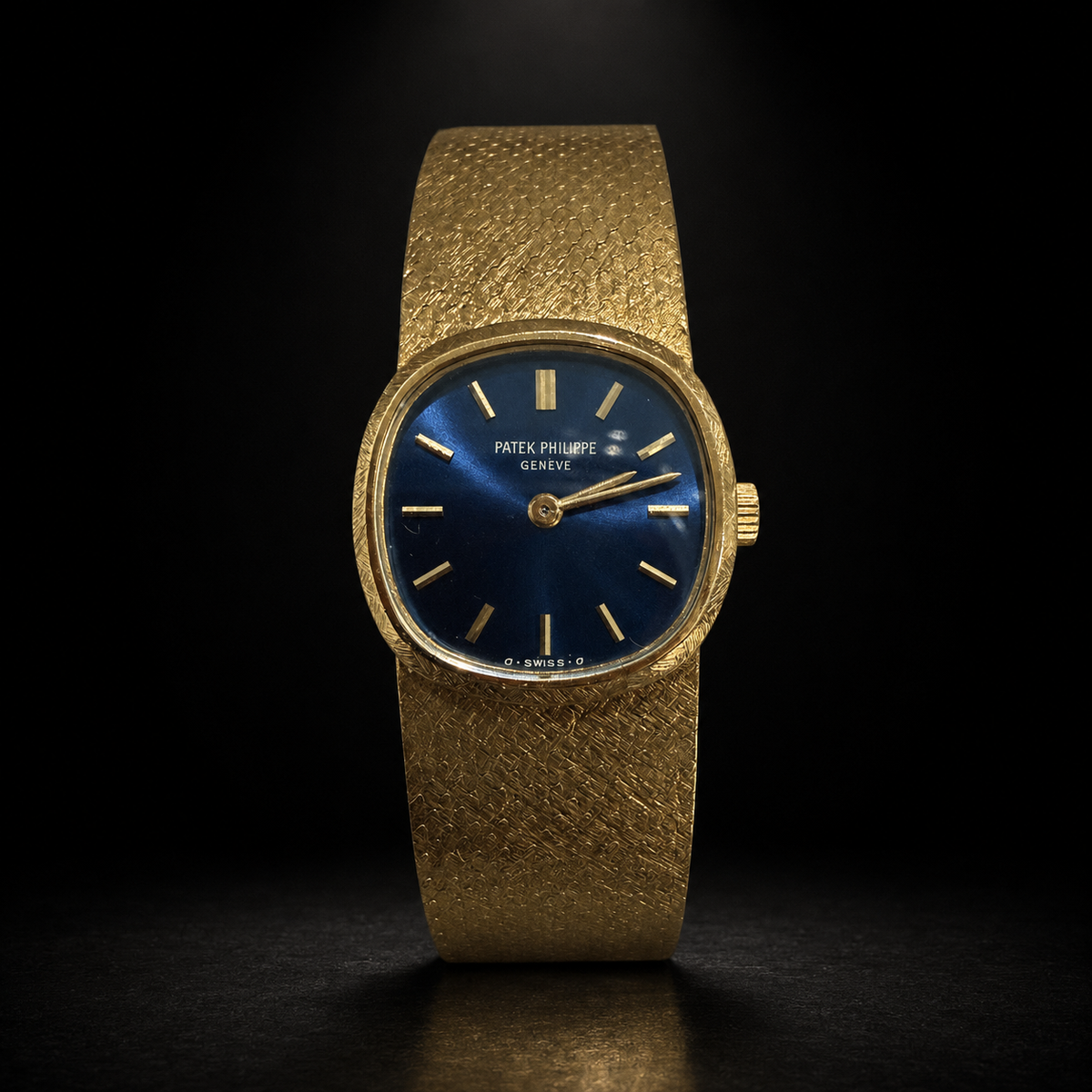 Patek Philippe Golden Ellipse 18K Yellow Gold Blue Dial Bracelet Watch