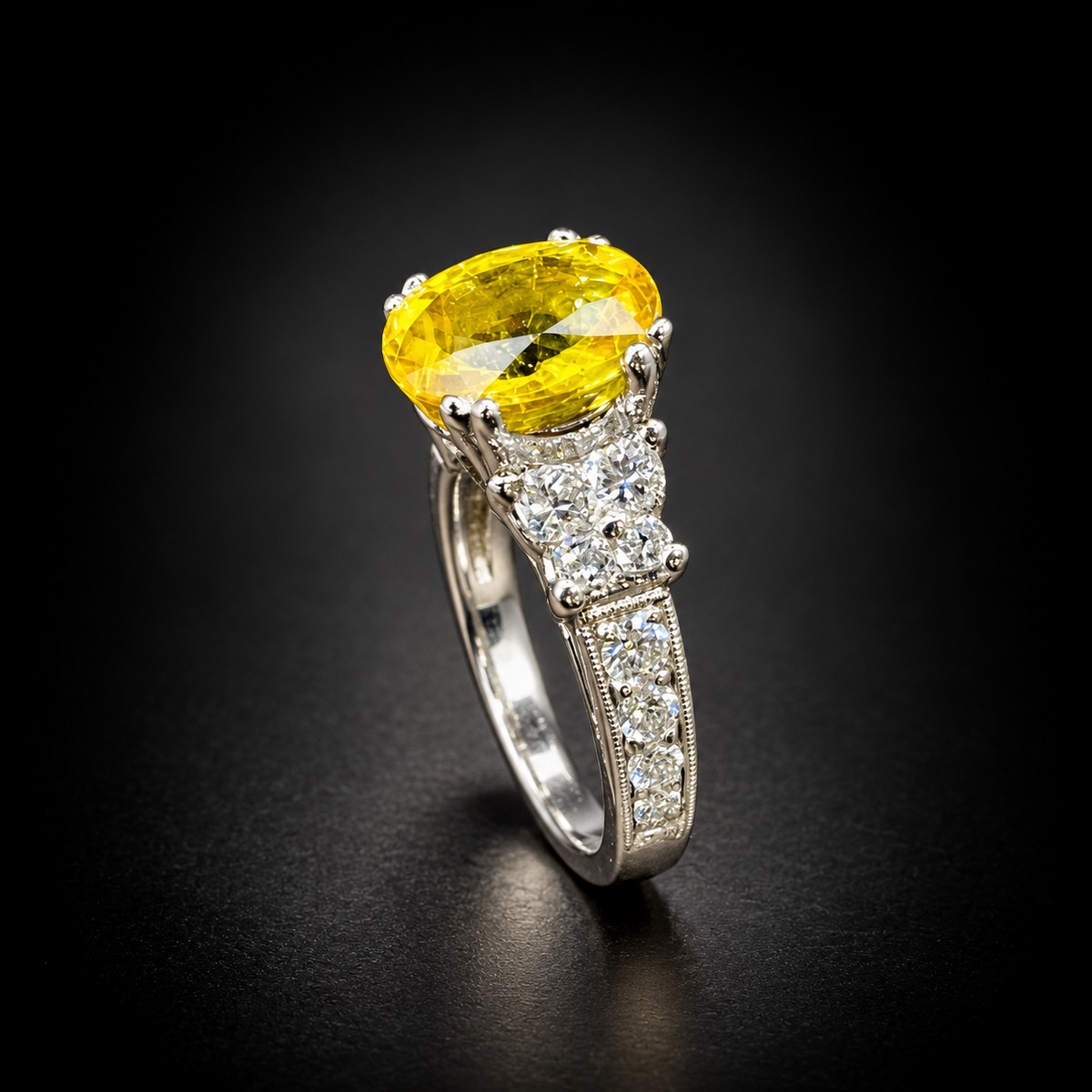 SGL-reported 2.81 carat yellow sapphire and diamond platinum estate ring