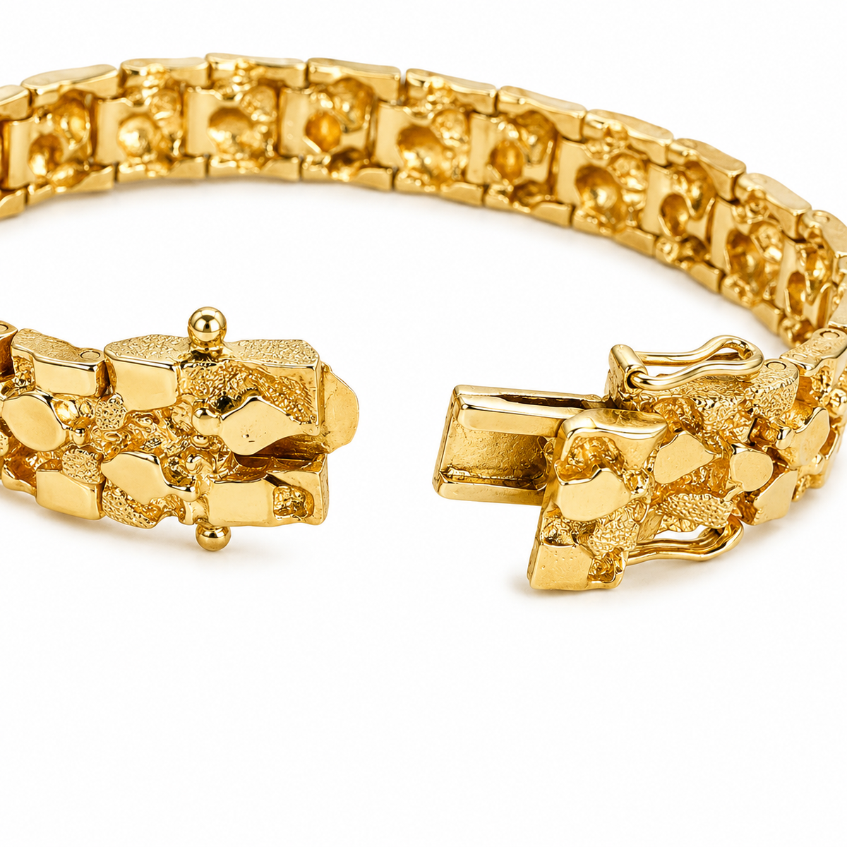 Vintage 14kt Yellow Gold Nugget Link Bracelet, 73.54 Grams, 8.25 Inches