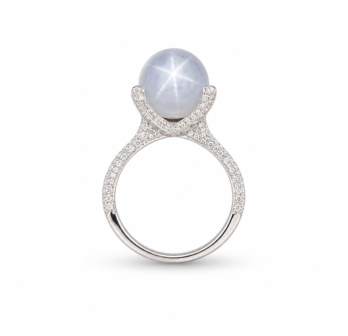 Natural Unheated White Star Sapphire 11.94 ct and Diamond Ring in Platinum, SGL Report No. 190318F-SB