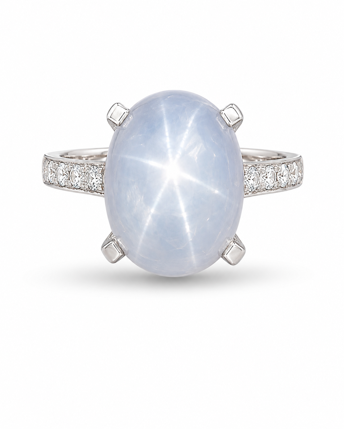 Natural Unheated White Star Sapphire 11.94 ct and Diamond Ring in Platinum, SGL Report No. 190318F-SB