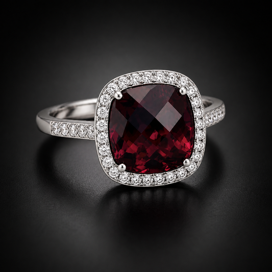 Natural Rubellite Tourmaline 10.97 ct Checkerboard Cushion and Diamond 1.77 ct Ring in Platinum, SGL Report No. 201105E-SB