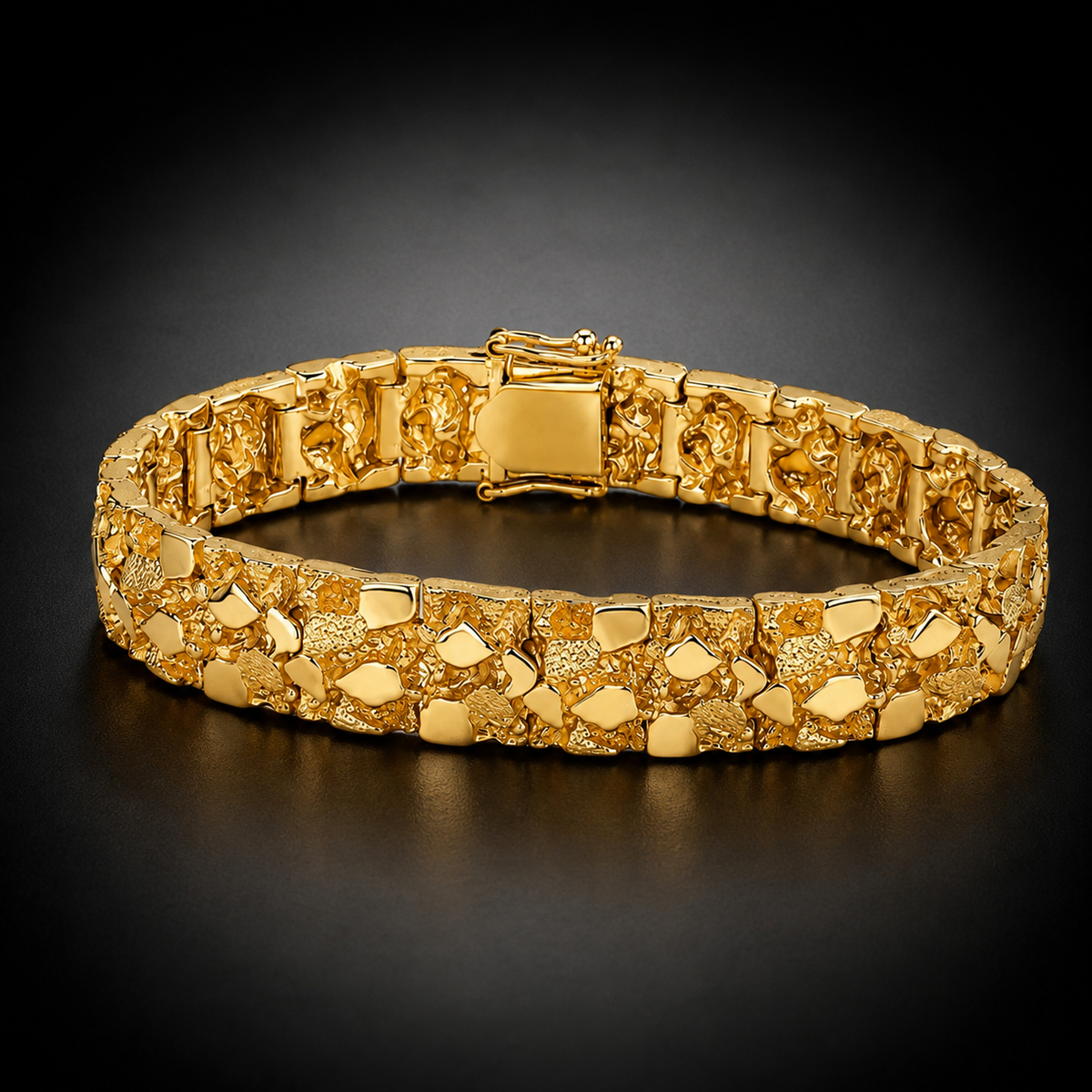 Vintage 14kt Yellow Gold Nugget Link Bracelet, 73.54 Grams, 8.25 Inches