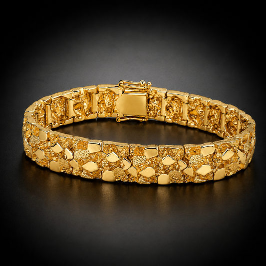 Vintage 14kt Yellow Gold Nugget Link Bracelet, 73.54 Grams, 8.25 Inches