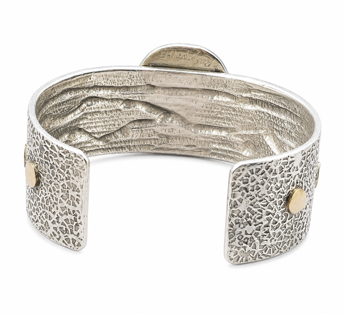 Monroe Jackson Rainbow Pyrite Druzy Cuff Bracelet in Sterling Silver and 14kt Gold, Signed