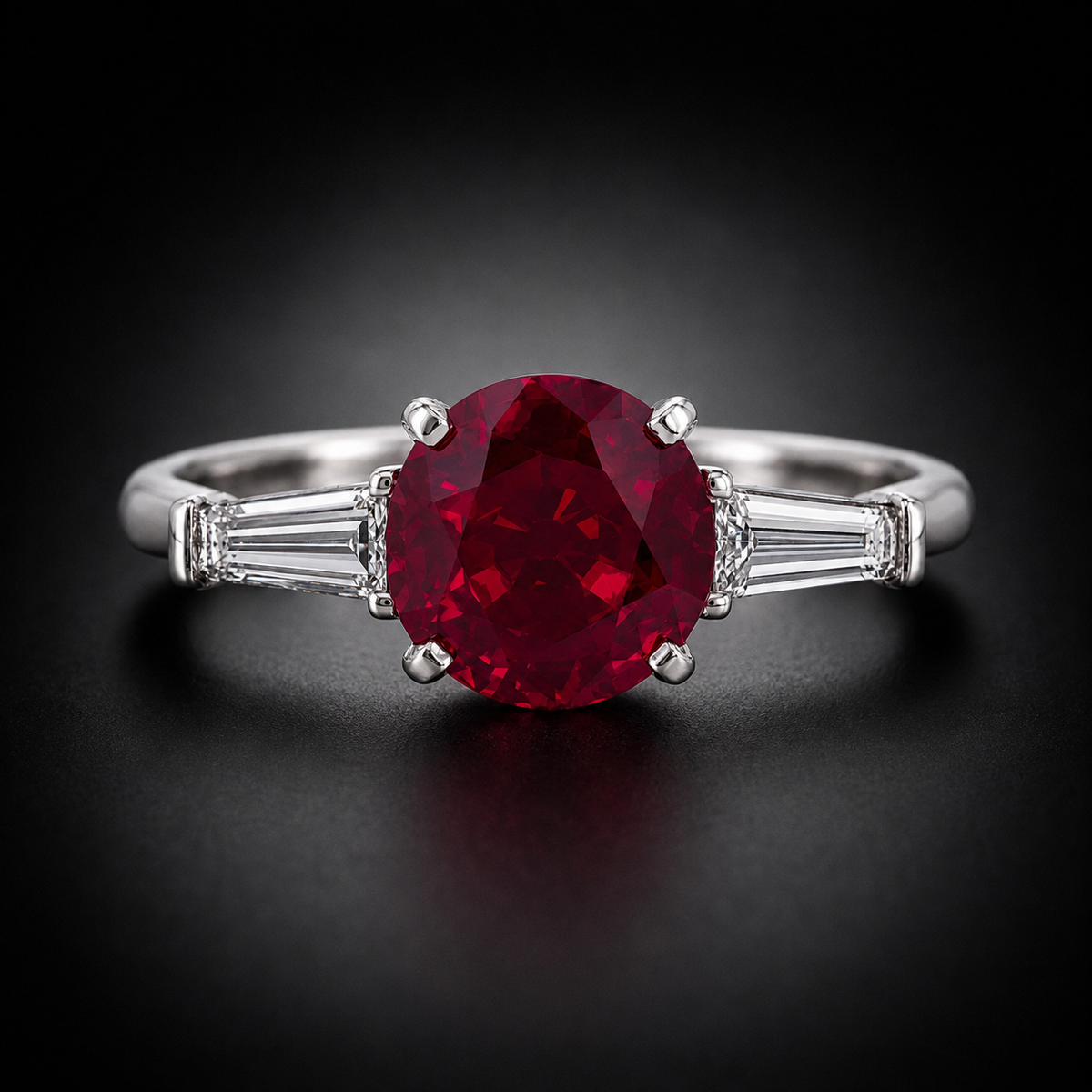 Natural 2.29 ct Burmese Ruby & 0.30 ct Tapered Baguette Diamond Platinum Ring, SGL Report No. 180720X-SB