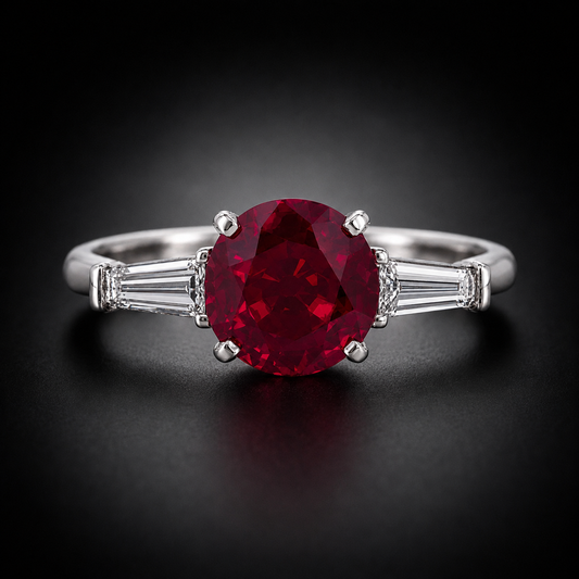 Natural 2.29 ct Burmese Ruby & 0.30 ct Tapered Baguette Diamond Platinum Ring, SGL Report No. 180720X-SB