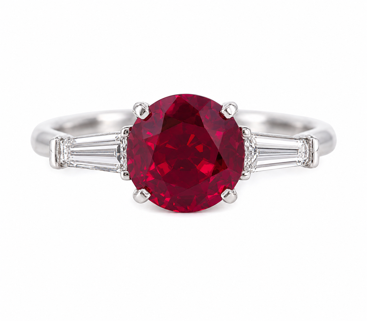 Natural 2.29 ct Burmese Ruby & 0.30 ct Tapered Baguette Diamond Platinum Ring, SGL Report No. 180720X-SB