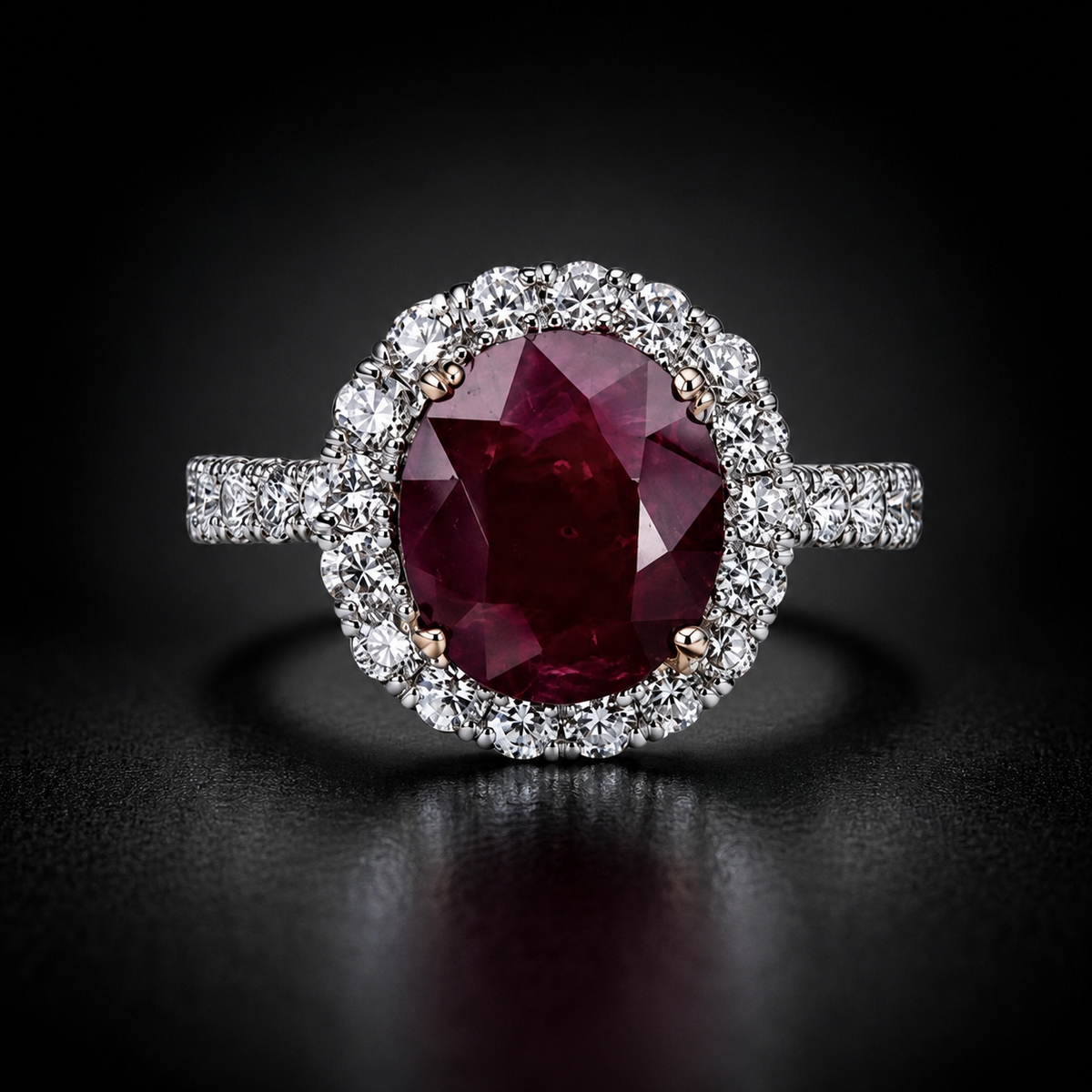 Natural Madagascar Ruby 3.16 ct Oval and Diamond Halo Ring in 18kt White Gold, SGL Report