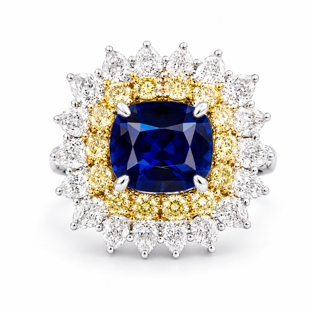 Natural Unheated Burmese Blue Sapphire 4.27 ct and Diamond Ring in Platinum