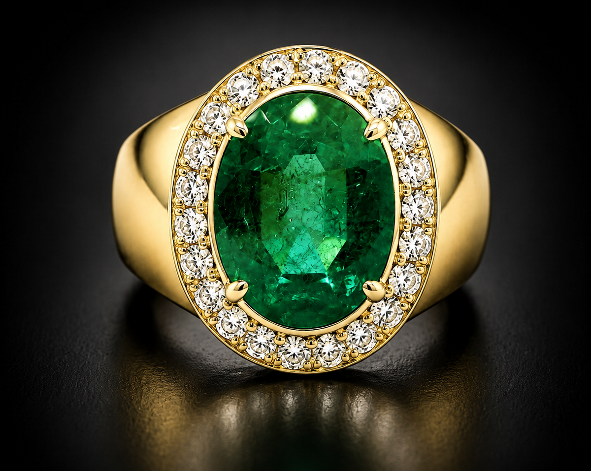 Natural Ethiopian Emerald 4.88 ct Oval and Diamond Ring in 14kt Yellow Gold, SGL Report No. 191119D-SB