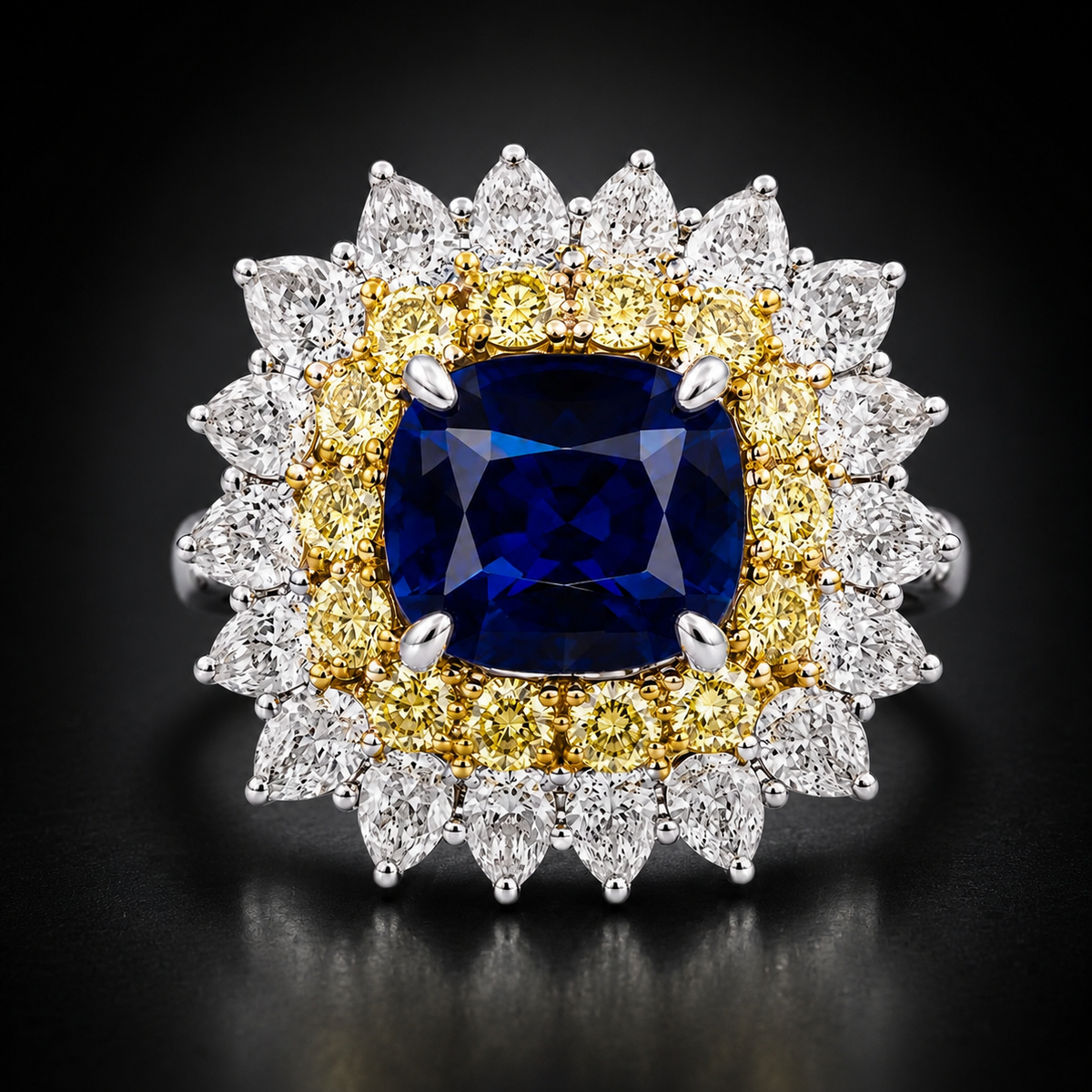 Natural Unheated Burmese Blue Sapphire 4.27 ct and Diamond Ring in Platinum
