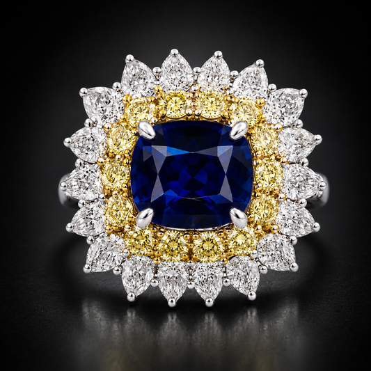 Natural Unheated Burmese Blue Sapphire 4.27 ct and Diamond Ring in Platinum