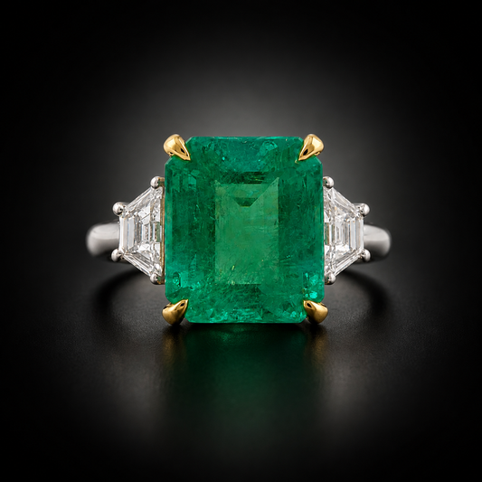 Natural 11.71 ct Colombian Emerald & Diamond Ring in Cartier Platinum & 18K Gold Mounting, SGL Report No. 190811E-SB