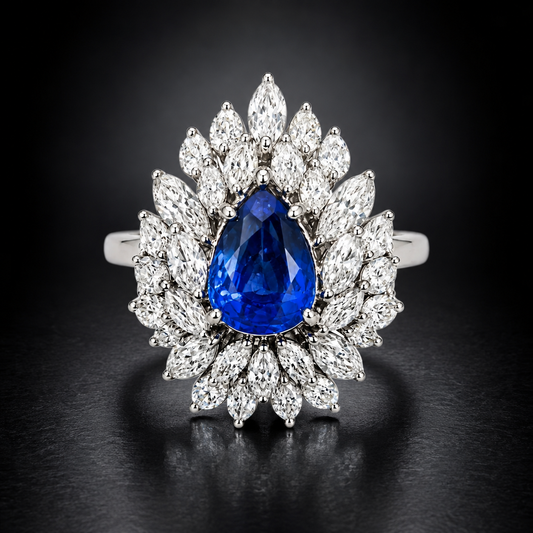 Natural Madagascar Blue Sapphire 3.65 ct & Diamond Ring 3.50 ctw in 18K White Gold, SGL Report