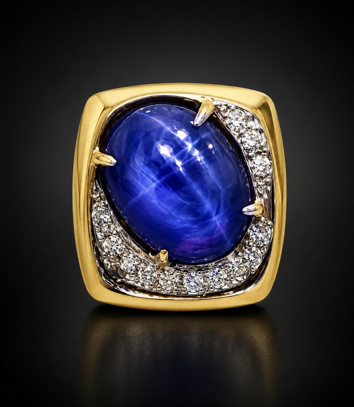 Natural 15.16 ct Ceylon Purple Star Sapphire & Diamond 18K Yellow Gold Ring, SGL Report No. 221129H-SB